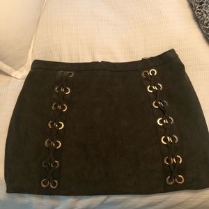 Olive green mini skirt with gold detail